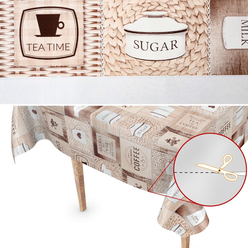 Washable Oilcloth Tablecloth 100 x 140 cm Cut Edge Coffee