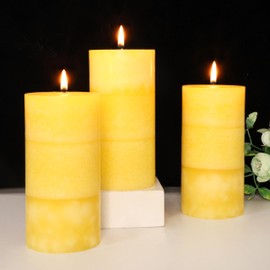 FLAVCHARM 3 x 6 Inches Pillar Candles Lemongrass Scented Yellow Decorative Rustic Candles Citrus Scent Clean Burning Hand-Poured Large Candles for Home Aesthetic Relax Spa Bathroom Wedding Decor