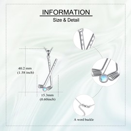 YAFEINI Golf Women Necklace Sterling Silver Golf Club and Golf Moonstone Ball Necklace for Golfers Golf Lover Golf Team Coach Gifts