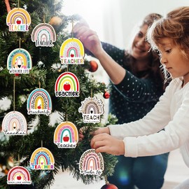 36 Pcs Teacher Appreciation Gifts Teachers Thank You Gifts for Women Teachers Rainbow Tree Hanging Wooden Ornaments with Rope for Teacher Graduation Christmas Birthday Decoration