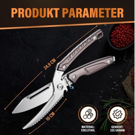 SMITH CHU Poultry Scissors, Carving Scissors, Chicken Scissors, Poultry Scissors, Test Winner, Sharp Poultry Scissors, Effortless Kitchen Bone Cutter Made of Stainless Steel with Lock Buckle (Brown)