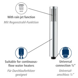 WENKO Basic Line 3-Piece Shower Head Set with Rain Jet Function, 150 cm Hose, 3.3 x 22 x 3.3 cm, Chrome