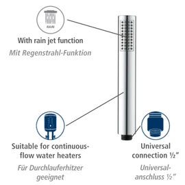 WENKO Basic Line 3-Piece Shower Head Set with Rain Jet Function, 150 cm Hose, 3.3 x 22 x 3.3 cm, Chrome