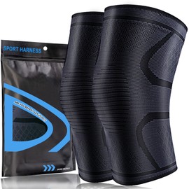 home harbor 2 x Kniebandage Set für Damen/Herren,Kniebandage,Kompression Kniestütze für Meniskusriss,Atmungsaktive Knee Support für Sport,Gelenkschmerzen,Schwarz,M…