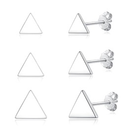 Loutade Silver Stud Earrings for Women, 925 Sterling Silver Triangle Stud Earrings, 3 Pairs White Gold Plated Flat Triangle Stud Earrings Set, 4/5 / 6mm Unisex Tiny Cartilage Sleeper Stud Earrings