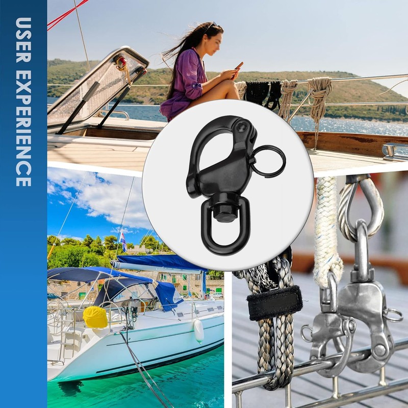 NECMETU Black Snap Shackle 316 Stainless Steel Swivel Shackle Sailing