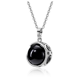 Jovivi Natural Obsidian Crystal Healing Stone 18mm Rotatable Black Gemstone Ball Pendant Necklace Women Reiki Spiritual Jewellery Gifts for Her Christmas Birthday