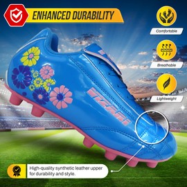 Vizari Blossom Firm Ground Soccer Cleats | Soccer Shoes Boys & Girls with Durable Synthetic Upper | Lightweight Kids Soccer Cleats | Comfortable Toddler & Kid Football Shoes Blue/Pink