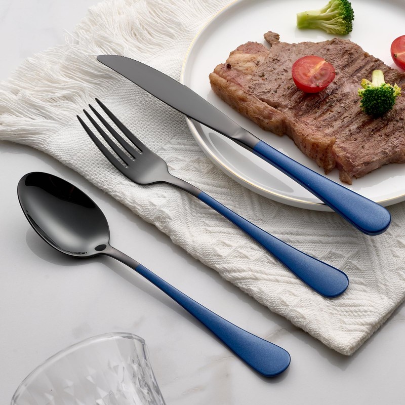 Onlycooker 20-Piece Black Silverware Set 18/0 Stainless Steel Flatware Sapphire