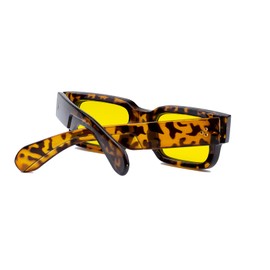 Vintage Rectangle Thick Frame Sunglasses for Women Men High-End Luxury Unique Design Fashion Sun Glasses UV400(Leopard/Yellow)