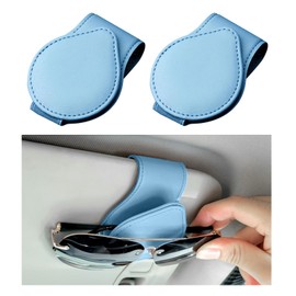 Wevdn 2 PCS Sunglasses Holder for Car Visor, Magnetic Leather Sunglasses Hanger Clip for Car Sun Visor, Automotive Visor Glasses Holder and Ticket Card Clip, Universal Car Accessories (Blue)