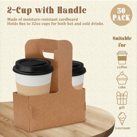 30 Pack 2-Cups Craft Drink Carrier, Disposable 12-23 Oz Cup Holder with Handle, Portable Take Out Cup Carriers for Delivery Coffee Beer Beverage (30 Pack)