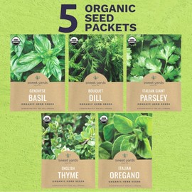 Organic Herb Seeds Variety Pack - 5 Individual Packs - 2025 Season - Basil, Oregano, Dill, Thyme & Parsley. for Indoor & Outdoor Planting (Non-GMO, Certified Organic)