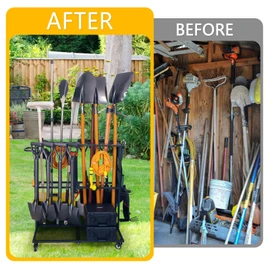 Garden Tool Organizer - Heavy Duty Garage Storage and Organization with Wheels - Large Garden Tool Storage Holder for Lawn Yard Patio Shed,Garage Shovel Rack