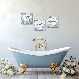 LoveHouse Coastal Beach Wall Art Bathroom Decor Relax Breathe Unwind Canvas Prints Nautical Seashells Starfish Pictures for Bathroom Bedroom