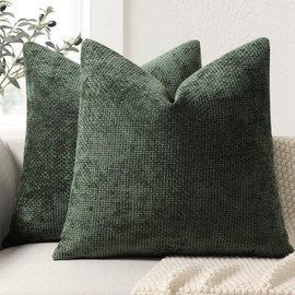 ZWJD Cushion Covers 50x50cm 2 Pack – Soft Chenille Decorative Pillow Cases Dark Green Sofa Cushion Covers for Couch, Bed and Living Room Home Decor Throw Pillow Covers