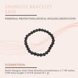 LWQCHW Shungite Bracelet - Natural Black Shungite Stone Beads, Healing Crystal Energy Protection, Handcrafted Jewelry, 6mm, Shungite, shungite