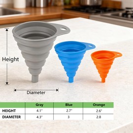 Ortarco 6 Pcs Funnels for Kitchen Use Filling Bottles, Silicone Funnel Small and Large, Foldable Funnel Kitchen Accessories Gadgets
