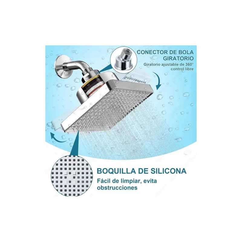 Cabezal de Ducha Cuadrado de 6" Con Filtros Ducha, Cuadrada