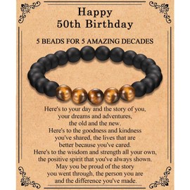 TEVOP 50th Birthday Gifts Men, Tiger Eye Bracelet Mens 50th Birthday Gifts for Him Friend Dad Uncle Brother, Special Birthday Ideas for 50 Year Old Man
