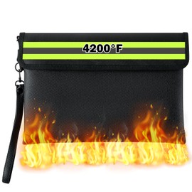 GQIRIL Fireproof Waterproof Document Bag - 4200℉ Water Resistant Fire Proof Money Bag, 8 Layers Heat Insulated Storage with Zipper Reflective Strip, 14.9"x11.8" Portable Files Safe Pouch (Black Large)