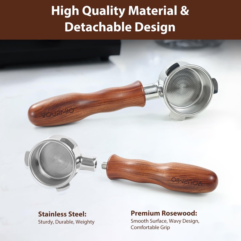 VOURMIO 54mm Bottomless Portafilter - Breville Compatible Naked Portafilter, Rosewood