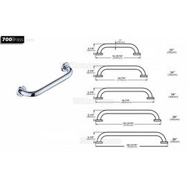 700Brass 16-Inch Grab Bar for Hotel/Motel/Home Shower Safety, Solid Brass, Polished Chrome, Heavy-Duty Construction Armrest, Bathroom Bathtub Handrail