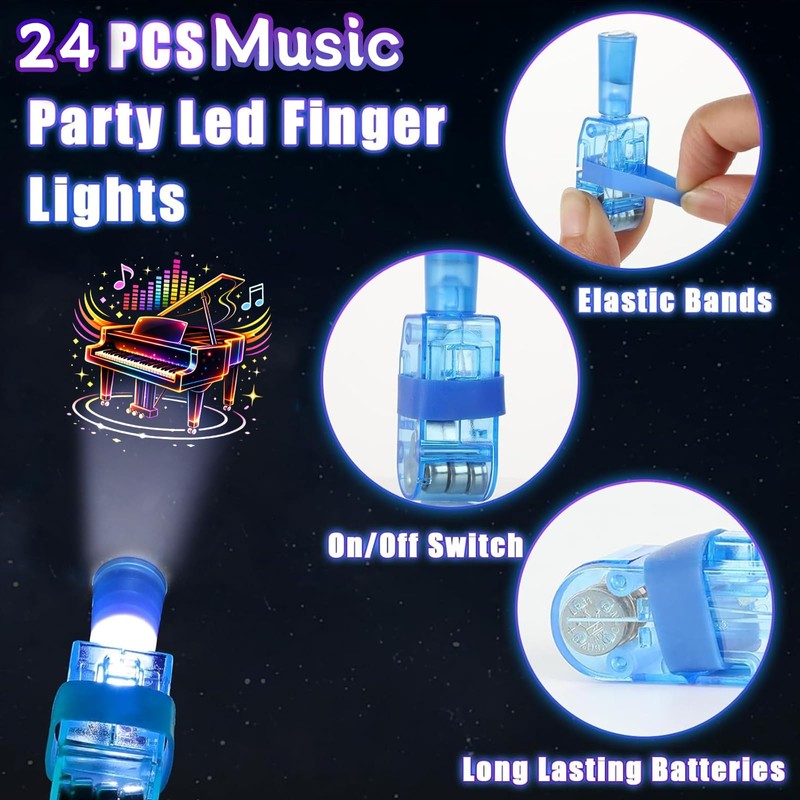 24PCS Music Party Favors Finger Lights for Kids, Goodie Bag