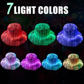 LIOVODE LED Bucket Hat, 7 Colors Rave LED Hats for Men Women Rechargeable Light up LED Cowboy Hat Wide Brim Neon Outfit for Night Dance Party (Black)