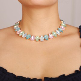 Rumtock Teardrop Shape Pink Crystals Beads Sparkle Choker Necklace for Women Special Occasion Statement Jewelry (Pink)