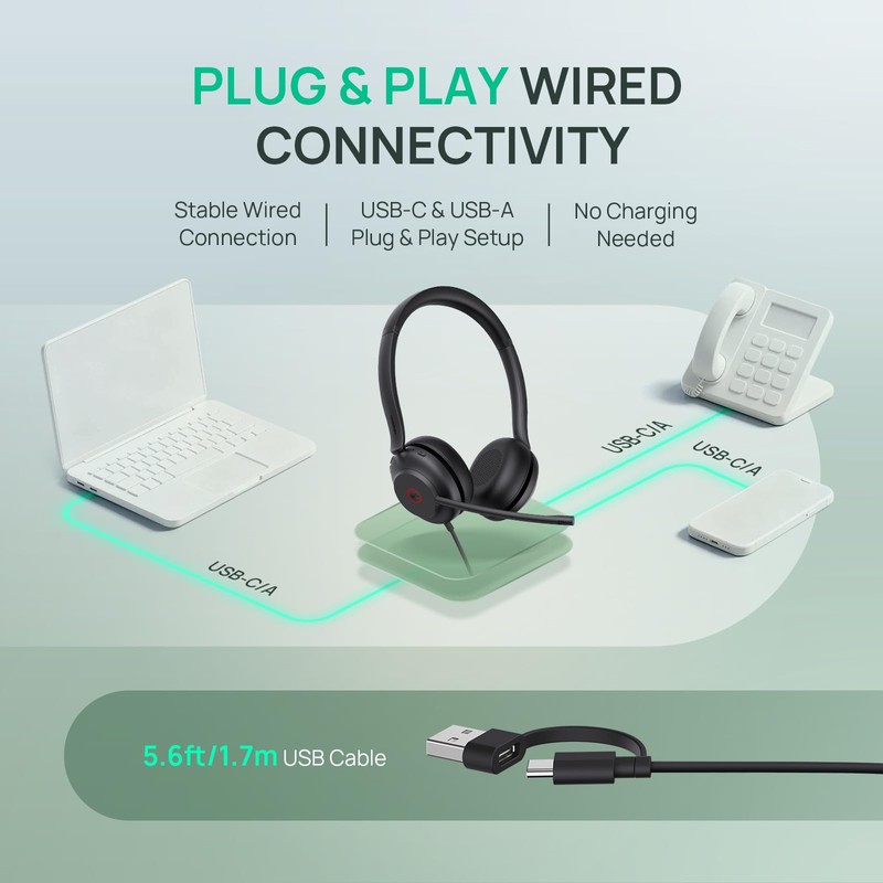 Yealink UH35 2nd Gen Wired Headset, USB-C/A,AI Noise Canceling Mic,HD