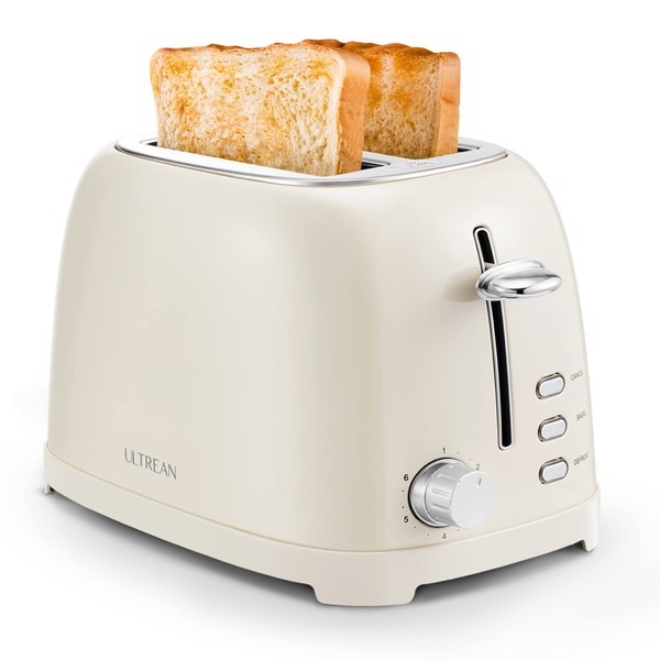 Ultrean Toaster 2 Slice with Extra-Wide Slot, Stainless Steel Toaster with Removable Crumb Tray, Small Toaster with 6 Browning Settings, Cancel, Bagel, Deforest Functions, 825 W