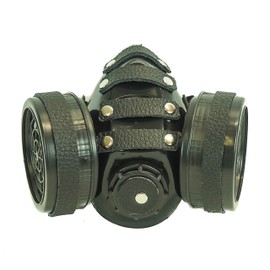 Steampunk Black Leather Real Gas Mask Dual Filter Respirator Haloween Party Cosplay