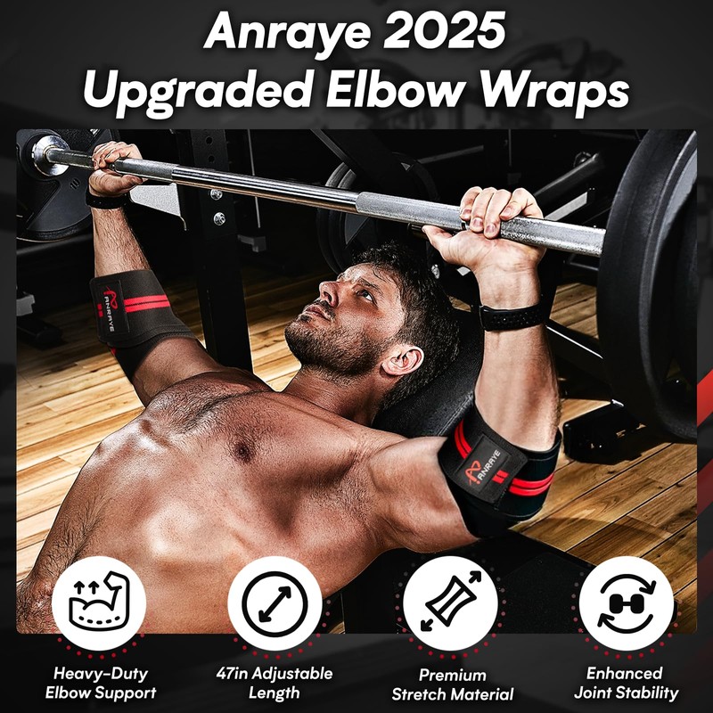 Anraye Elbow Wraps for Weightlifting - 47" Adjustable Compression Straps
