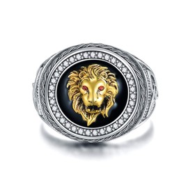 LONAGO Men Lion Head Ring King Lion Rings Sterling Silver Lion Ring Gift for Men Father Friend