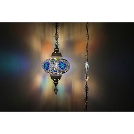 Turkish Mosaic Ceiling Lamps, Moroccan Pendant Lighting, Handmade Mosaic Hanging Light, Anatolian Lamp Desing, Traditional Turkish Lamps (Blue Sky)