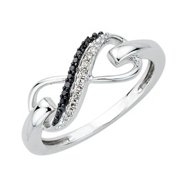 KATARINA Two Row Infinity Black and White Diamond Ring in Sterling Silver (1/20 cttw, I-J, S-I) (Size-9)