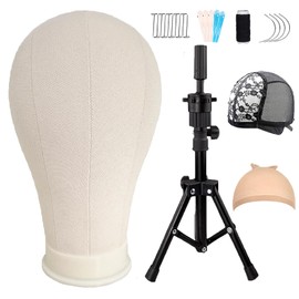 LUNGCYX 22-Inch Wig Head Stand with Mannequin Head Tripod and Canvas Head Display with Table Clamp and Lace Wig Caps and T/F Clip Set