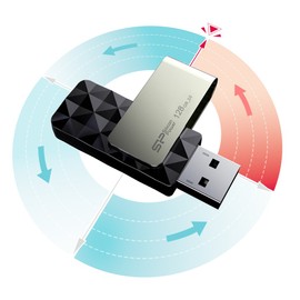 128 GB Silicon Power B30 Blaze USB3.0 Flash Drive Swivel Style, USB 3.1 Gen1 (USB3.0) interface enables swift data transfer speeds for large files including HD videos, Black