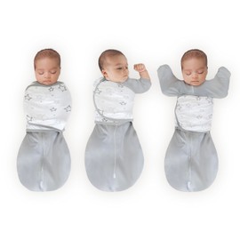 Amazing Baby Omni Transitional Swaddle, Swaddle Sleep Sack with Wrap & Arms Up Sleeves & Mitten Cuffs, Gray Stars, Small, 0-3 Months