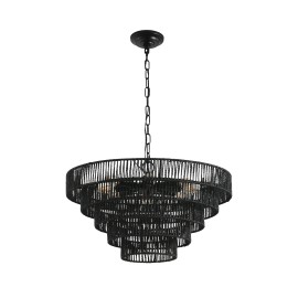 24" Black Farmhouse Chandelier Light Fixtures for Dining Room, 6-Lights Boho Large Pendant Light for Bedroom, Hallway, KitchenShade  color: Black, Design Style: Farmhouse, Lamp Power(W): no bulbs, Number of Lights: 8 Bulbs