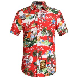 SSLR Christmas Shirts for Men, Santa Claus Party Ugly Funny Family Vacation Hawaiian Shirt (Medium, Red)