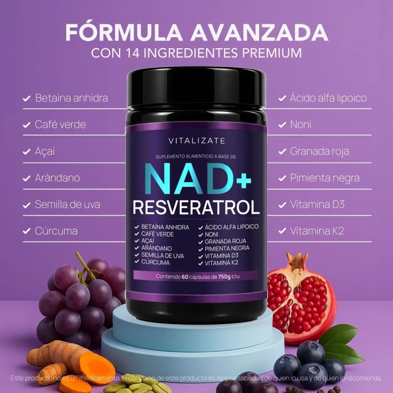 Nad+ Resveratrol Vitalizate 14+ Ingredientes 60 Cápsulas