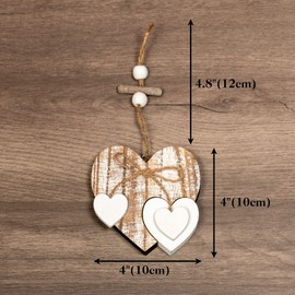 Heart-shaped Wooden Decorative Hanging Handmade Hearts Ornaments for Wedding Party Valentine Christmas Home Decoration Car Decor (#6, 1Pcs)