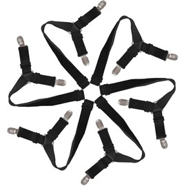Sujetadores para Sábanas, 6 Lados Ajustables Elásticos Correas Cama Clips con 12 Clips de Metal para Colchones Sofá de Tamaño Redondo y Cuadrado (Negro)