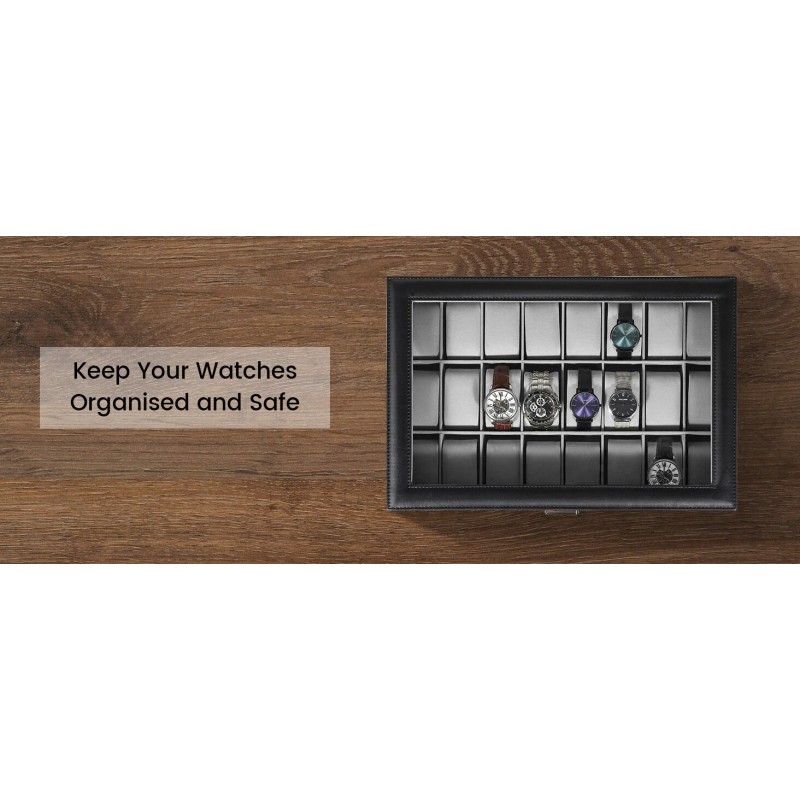 UTEN 24 Slots Watch Box Large PU Leather Jewelry Organizer