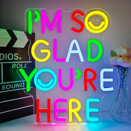 I’m So Glad You’re Here Neon Sign for wall decor Classroom Led Neon Sign for Classroom Dimmable Colorful Positive Neon Light Up Sign for Teacher Back to School Season Decor Wedding Party Store Home Gifts