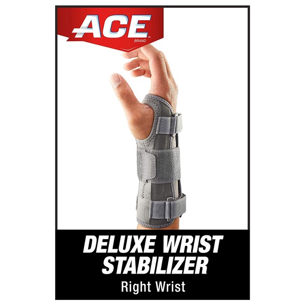 ACE Deluxe Wrist Stabilizer, Right Hand, Helps Relieve Symptoms of Carpal Tunnel Syndrome, Adjustable, Stabilizing, Firm Support, Professional