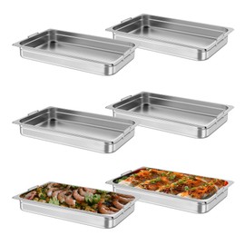 GarveeHome 6 Pack Full Size Food Pans, 2.5 Inch Deep Commercial Catering Hotel Pan, NSF Certified, Stainless Steel Anti-Jamming Steam Table Pan,Handle + No Lid