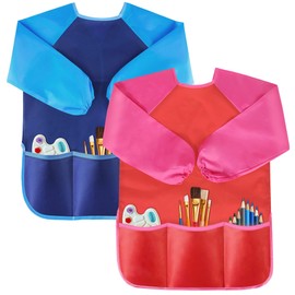 VCOSTORE 2 Pcs Kids Art Smock - Toddler Paint Smock - Waterproof Long Sleeve painting apron kids with 3 Pockets